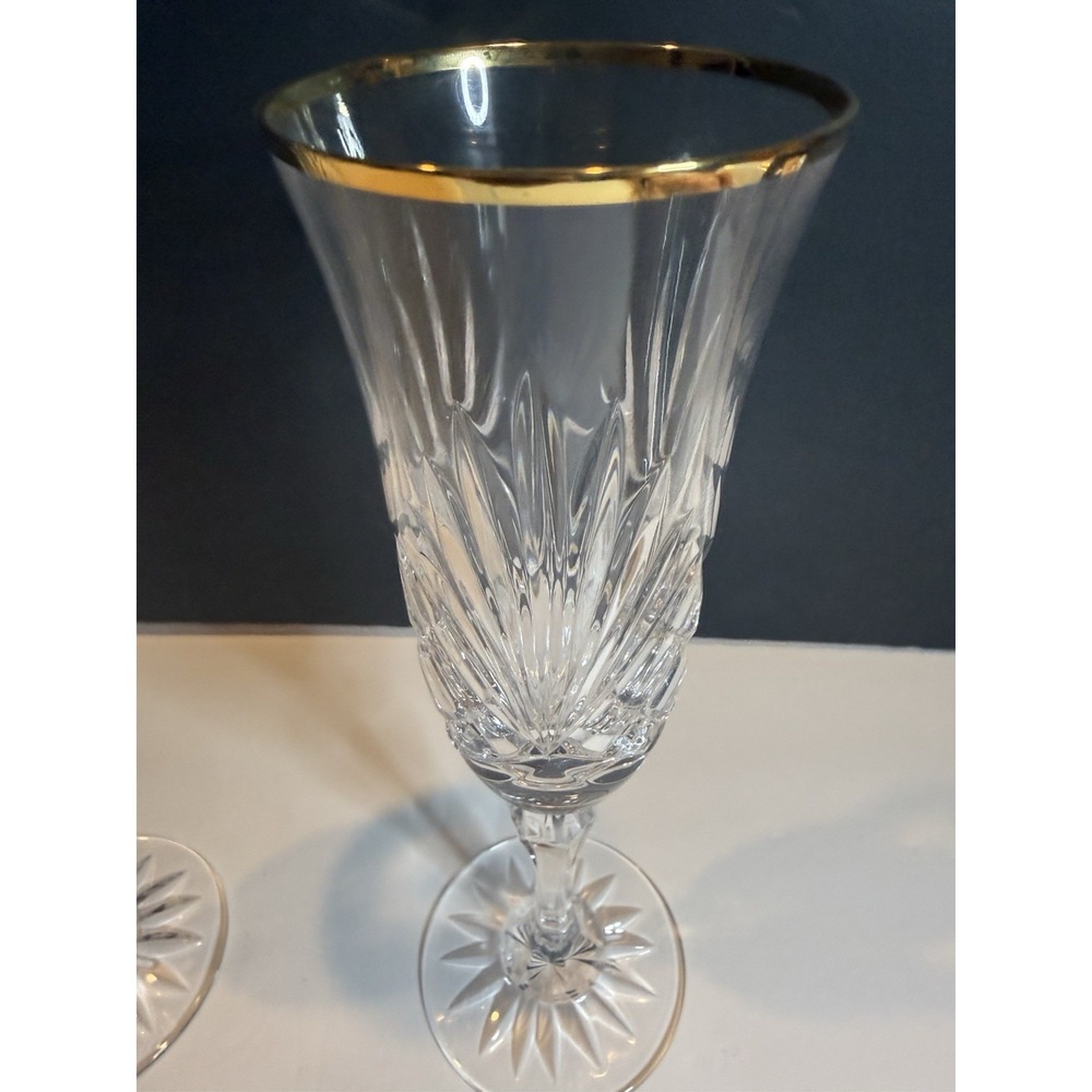 Rogaska Richmond Gold Trim Champagne Flutes Set of 2 Crystal 8.25" Slovenia - Picture 5 of 6